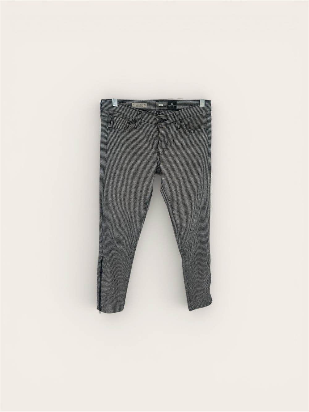 AG Adriano Goldschmied Black and Gray Cropped Skinny Jeans with Ankle Zips